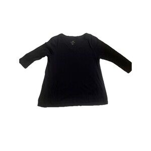 J. Jill Womens Pima 3/4 Sleeve V Neck Top Casual Pull Over Blouse Black Medium
